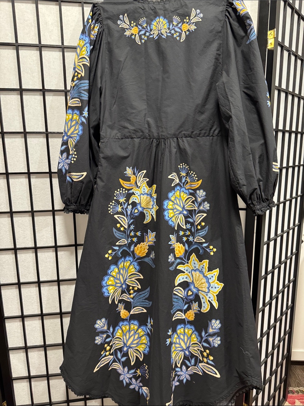FARM Rio Black Stitched Garden Organic Cotton Midi Dress Size L - Picture 13 of 14